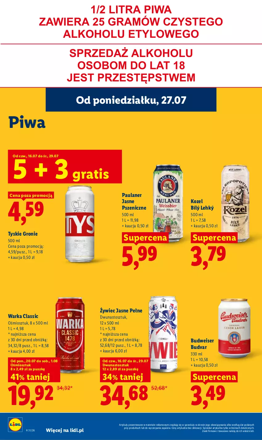Gazetka promocyjna Lidl - Gazetka ważna od 27.07 do 29.07 - ważna 27.07 do 29.07.2026 - strona 72 - produkty: Gra, Kozel, Piwa, Ser, Tyskie, Warka
