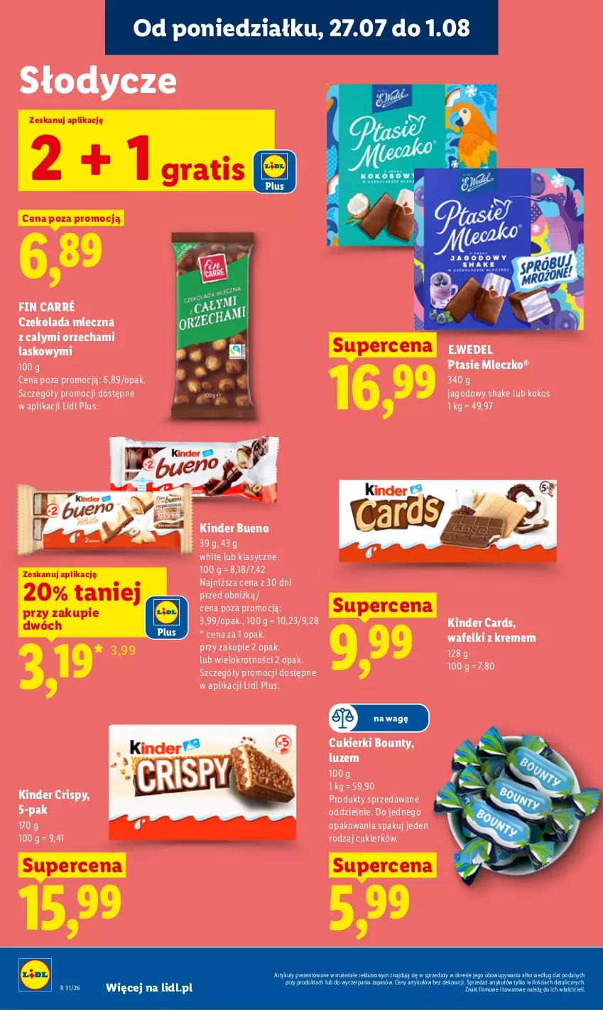 Gazetka promocyjna Lidl - Gazetka ważna od 27.07 do 29.07 - ważna 27.07 do 29.07.2026 - strona 78 - produkty: Bounty, Cukier, Cukierki, Czekolada, Czekolada mleczna, Gra, Kinder, Kinder Bueno, Kokos, Mleczko, Ptasie mleczko