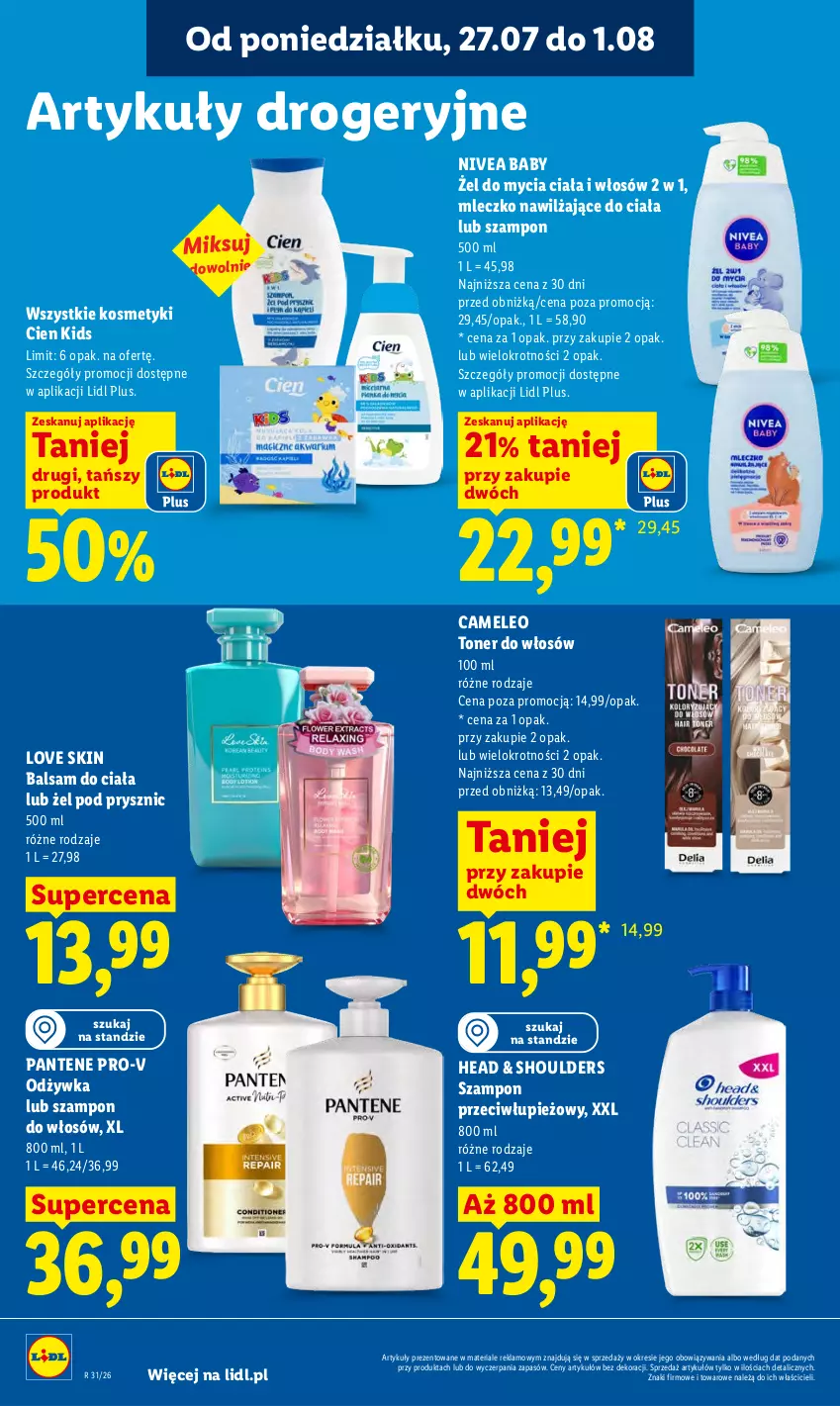 Gazetka promocyjna Lidl - Gazetka ważna od 27.07 do 29.07 - ważna 27.07 do 29.07.2026 - strona 84 - produkty: Balsam do ciała, Eleo, Mleczko, Nivea, Nivea Baby, Odżywka, Pantene, Szampon