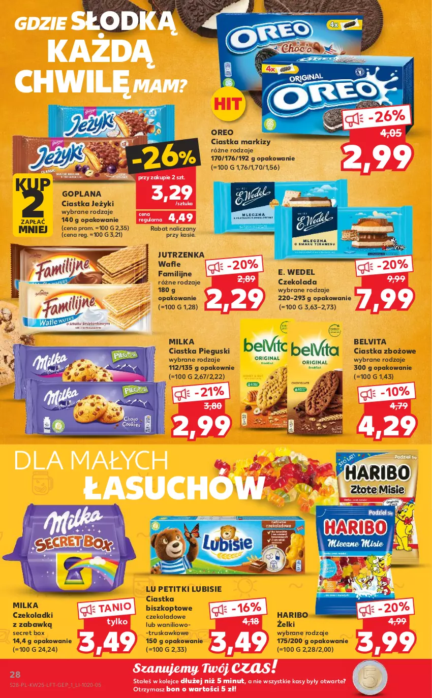 Gazetka promocyjna Kaufland - OFERTA TYGODNIA - ważna 23.06 do 29.06.2022 - strona 28 - produkty: BelVita, Ciastka, Czekolada, E. Wedel, Fa, Goplana, Haribo, Jeżyki, Jutrzenka, LANA, Lubisie, Milka, Olej, Oreo, Vita C, Wafle