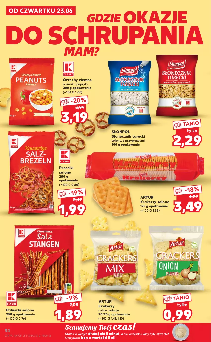 Gazetka promocyjna Kaufland - OFERTA TYGODNIA - ważna 23.06 do 29.06.2022 - strona 34 - produkty: Artur, Krakersy, Olej, Precelki, Słonecznik turecki, Słonpol