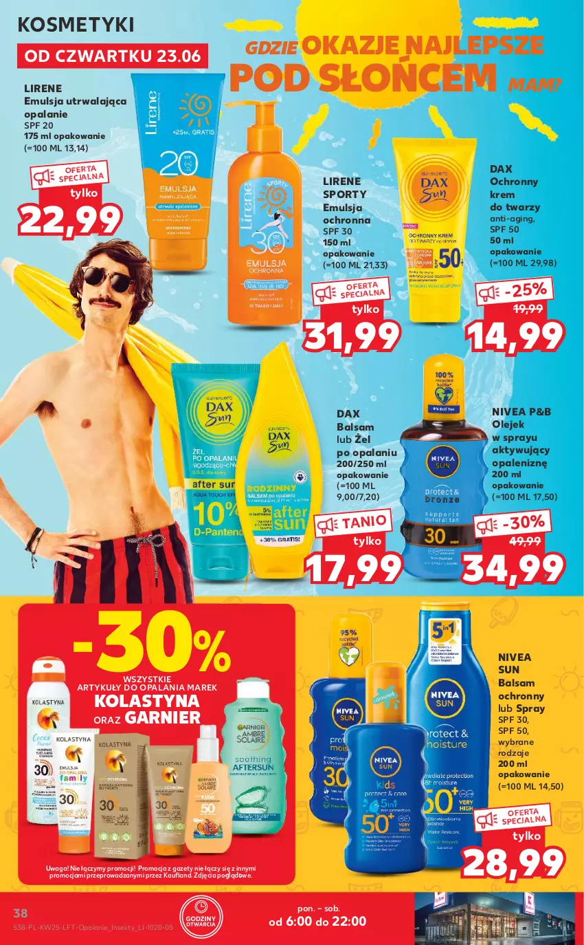 Gazetka promocyjna Kaufland - OFERTA TYGODNIA - ważna 23.06 do 29.06.2022 - strona 38 - produkty: DAX, Emulsja, Garnier, Gin, Krem do twarzy, Lirene, Nivea, Ochronny krem, Olej, Por, Sport, Waga