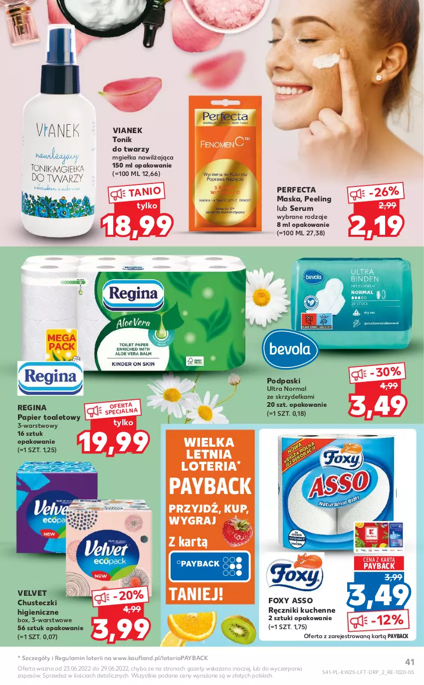 Gazetka promocyjna Kaufland - OFERTA TYGODNIA - ważna 23.06 do 29.06.2022 - strona 41 - produkty: Chusteczki, Foxy, Gin, Gra, Maska, Papier, Papier toaletowy, Peeling, Perfecta, Podpaski, Ręcznik, Rum, Ser, Serum, Tonik, Tonik do twarzy, Velvet