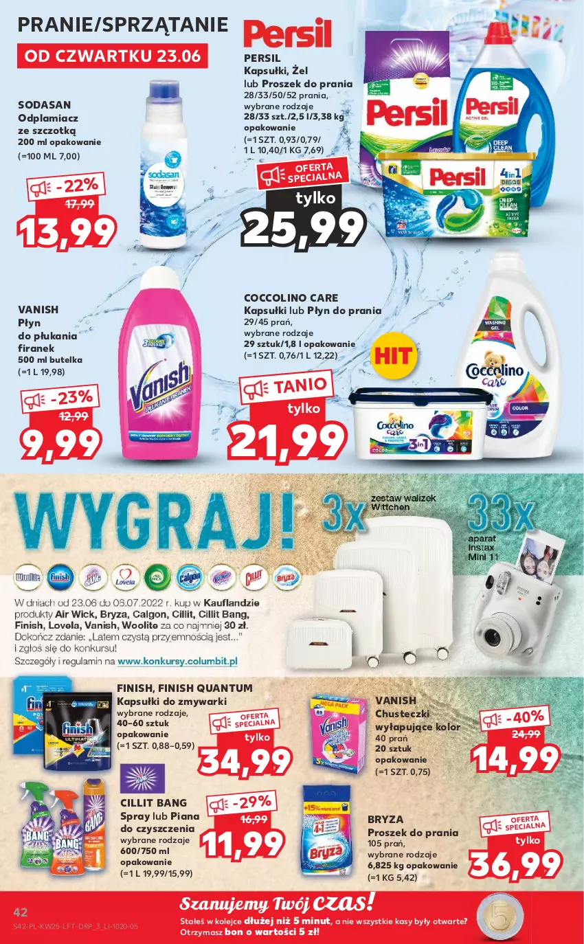 Gazetka promocyjna Kaufland - OFERTA TYGODNIA - ważna 23.06 do 29.06.2022 - strona 42 - produkty: Bryza, Chusteczki, Cillit Bang, Coccolino, Finish, Odplamiacz, Olej, Persil, Płyn do płukania, Płyn do prania, Proszek do prania, Sprzątanie, Vanish, Zmywarki