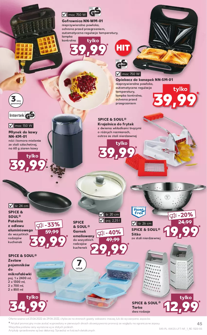 Gazetka promocyjna Kaufland - OFERTA TYGODNIA - ważna 23.06 do 29.06.2022 - strona 45 - produkty: Fa, Garnek, Gofrownica, Gra, Młynek, Młynek do kawy, Opiekacz do kanapek, Patelnia, Pojemnik, Sitko, Tarka