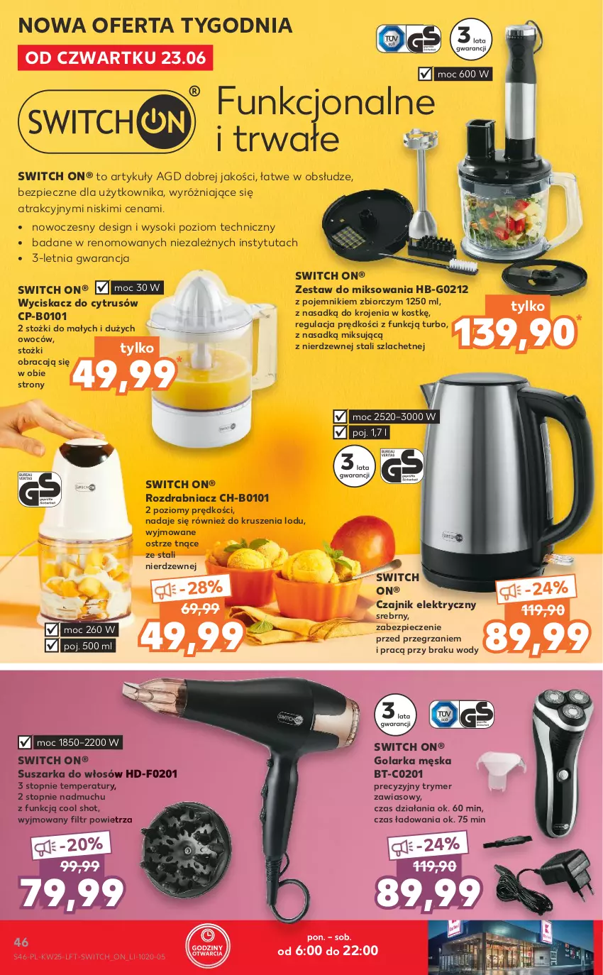 Gazetka promocyjna Kaufland - OFERTA TYGODNIA - ważna 23.06 do 29.06.2022 - strona 46 - produkty: Czajnik, Czajnik elektryczny, Golarka, Piec, Pojemnik, Rozdrabniacz, Sok, Suszarka, Top