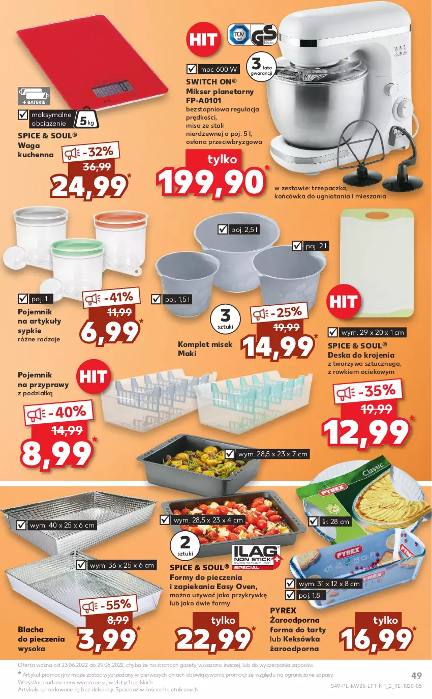 Gazetka promocyjna Kaufland - OFERTA TYGODNIA - ważna 23.06 do 29.06.2022 - strona 49 - produkty: Blacha do pieczenia, Deska do krojenia, Gra, Keksówka, Mikser, Piec, Pojemnik, Pojemnik na przyprawy, Por, Przyprawy, Ser, Sok, Top, Trzepaczka, Waga