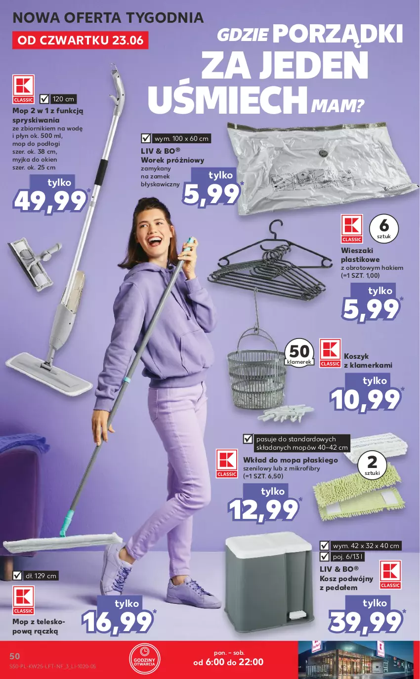 Gazetka promocyjna Kaufland - OFERTA TYGODNIA - ważna 23.06 do 29.06.2022 - strona 50 - produkty: Kosz, Mop, Myjka do okien, Por, Teleskop, Wieszak, Wkład do mopa