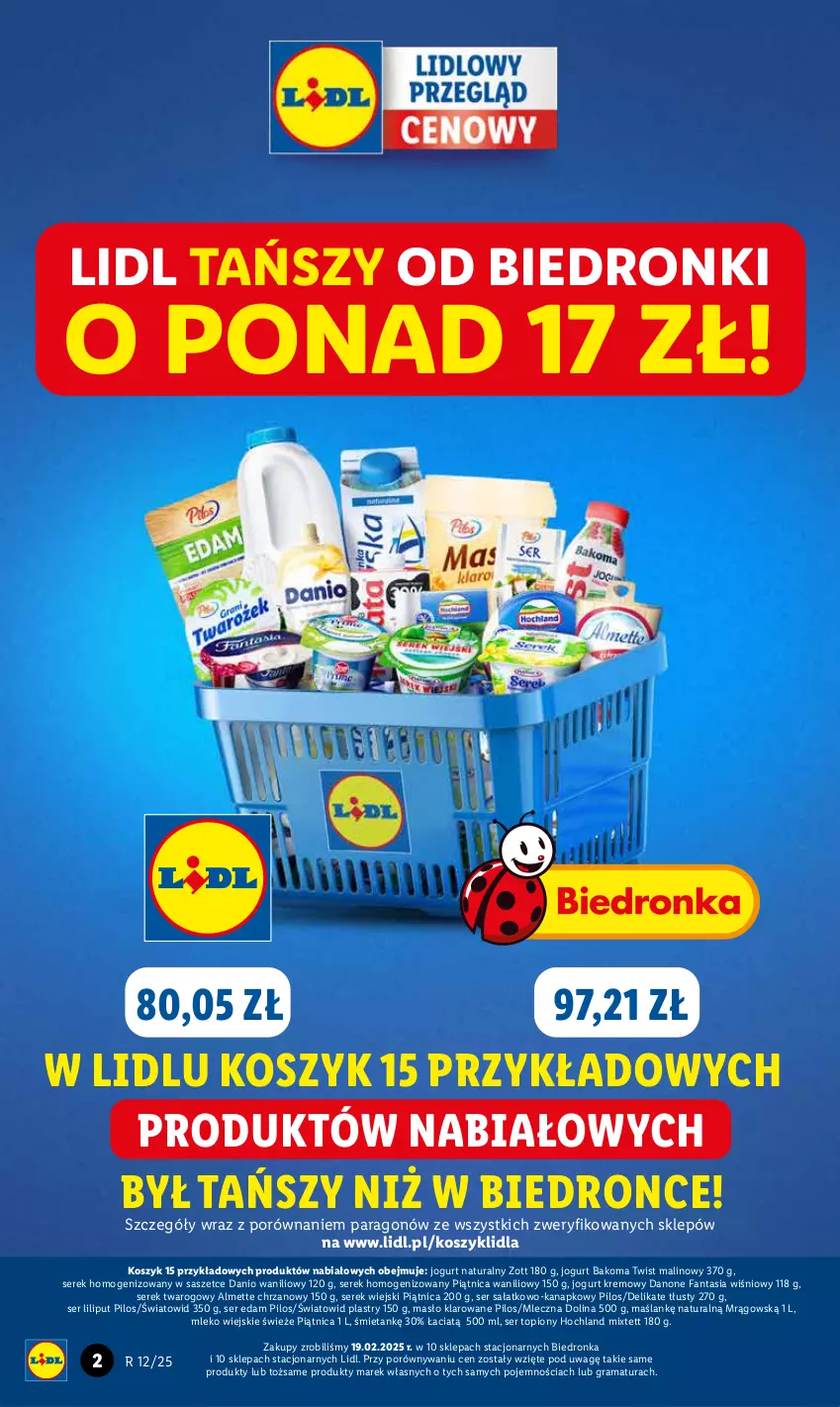 Gazetka promocyjna Lidl - GAZETKA - ważna 20.03 do 22.03.2025 - strona 2 - produkty: Almette, Bakoma, Chrzan, Danio, Danone, Danone Fantasia, Dron, Edam, Fa, Fanta, Gra, Hochland, Jogurt, Jogurt naturalny, Kosz, Masło, Masło klarowane, Mleko, Piątnica, Pilos, Por, Rama, Sałat, Ser, Ser sałatkowo-kanapkowy, Ser topiony, Serek, Serek homogenizowany, Serek twarogowy, Serek wiejski, Top, Zott