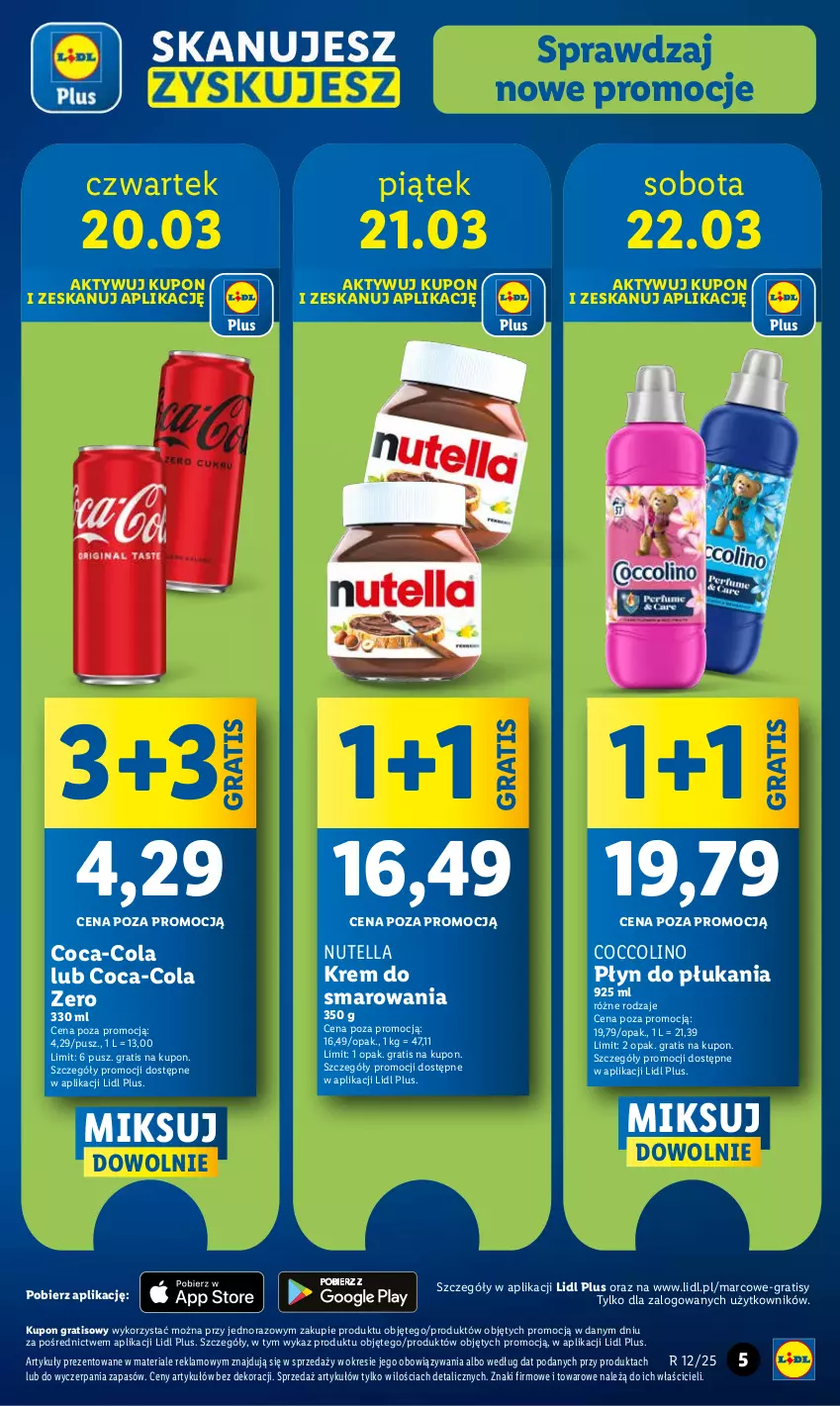 Gazetka promocyjna Lidl - GAZETKA - ważna 20.03 do 22.03.2025 - strona 5 - produkty: Coca-Cola, Coccolino, Gra, Nutella, Płyn do płukania