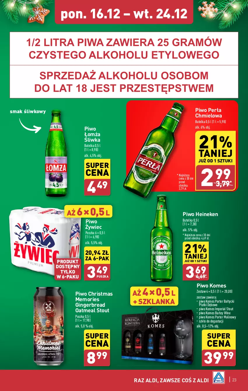 Gazetka promocyjna Aldi - Pełna oferta - ważna 16.12 do 24.12.2024 - strona 23 - produkty: Gin, Gra, Heineken, Perła, Piwa, Piwo, Por, Szklanka