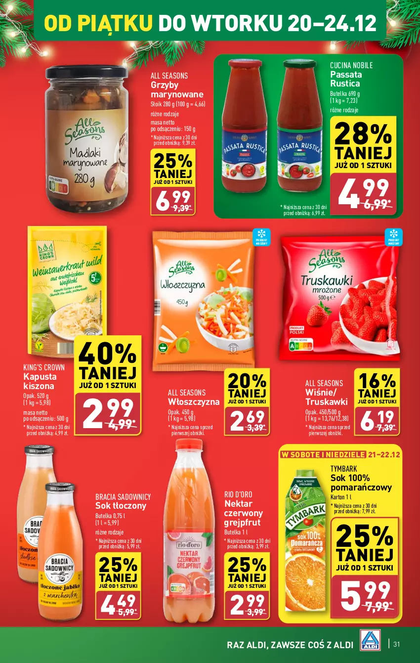 Gazetka promocyjna Aldi - Pełna oferta - ważna 16.12 do 24.12.2024 - strona 31 - produkty: All Seasons, Grejpfrut, Grzyby, Grzyby marynowane, Nektar, Rust, Sok, Truskawki, Tymbark