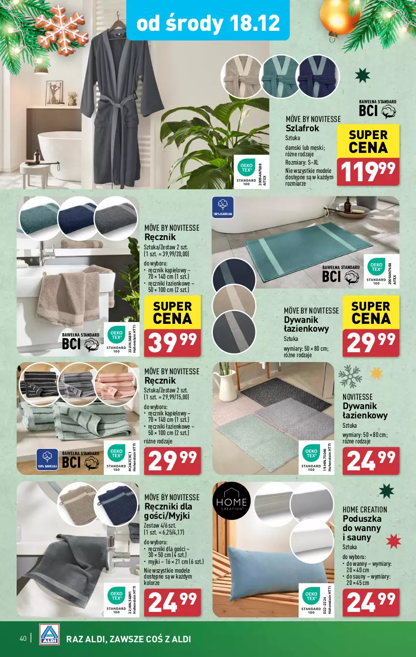 Gazetka promocyjna Aldi - Pełna oferta - ważna 16.12 do 24.12.2024 - strona 40 - produkty: Dywan, Dywanik, Dywanik łazienkowy, Poduszka, Ręcznik, Ręcznik kąpielowy, Szlafrok, Wełna