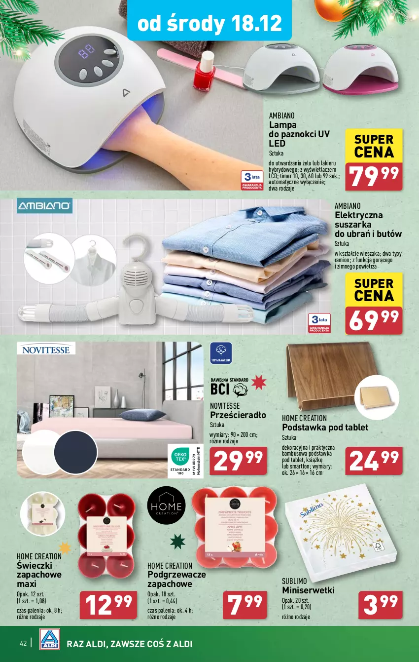 Gazetka promocyjna Aldi - Pełna oferta - ważna 16.12 do 24.12.2024 - strona 42 - produkty: Lakier, Lampa, Podgrzewacze, Prześcieradło, Ser, Serwetki, Smartfon, Suszarka, Suszarka do ubrań, Tablet, Wełna, Wieszak