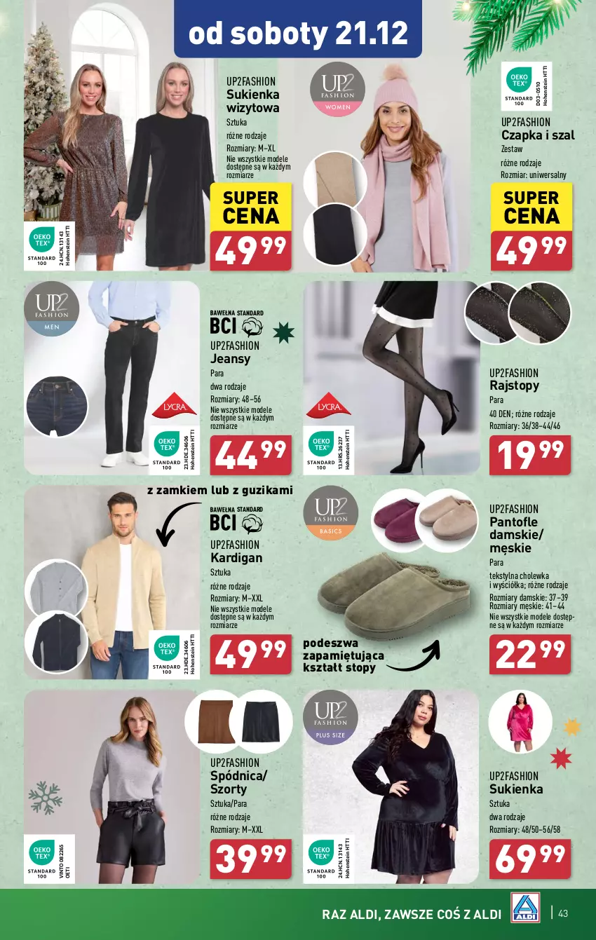 Gazetka promocyjna Aldi - Pełna oferta - ważna 16.12 do 24.12.2024 - strona 43 - produkty: Czapka, Fa, Kardigan, Rajstopy, Spódnica, Sukienka, Szal, Szorty, Top