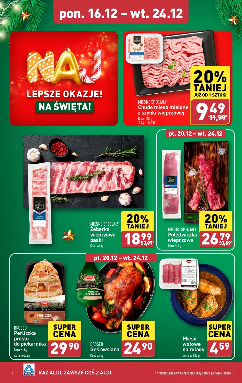 Gazetka promocyjna Aldi - Pełna oferta - ważna 16.12 do 24.12.2024 - strona 6 - produkty: Gęś owsiana, Mięsne specjały, Mięso, Mięso mielone, Mięso mielone z szynki, Mięso wołowe, Perliczka, Piekarnik, Polędwiczka wieprzowa