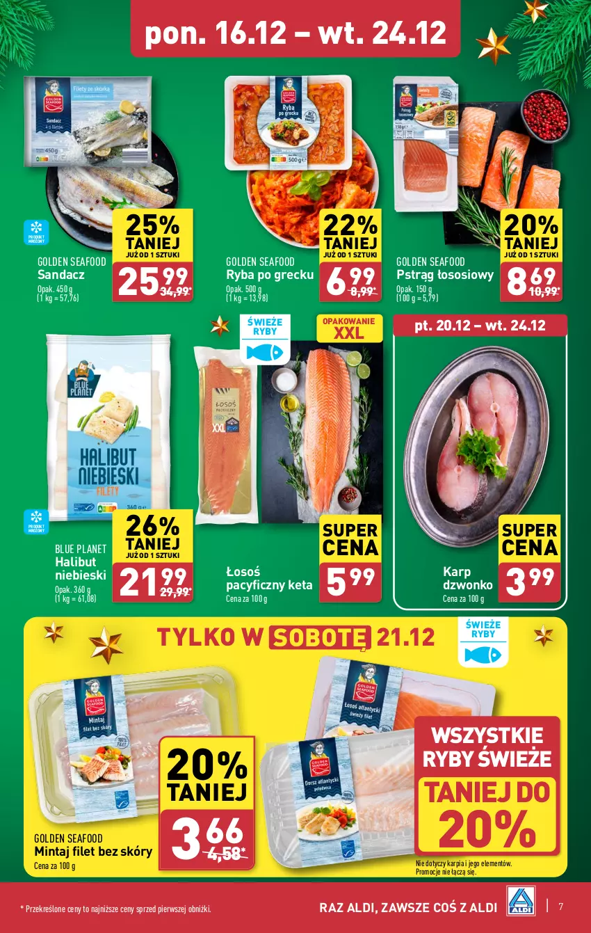 Gazetka promocyjna Aldi - Pełna oferta - ważna 16.12 do 24.12.2024 - strona 7 - produkty: Golden Seafood, Halibut, Karp, Mintaj, Pstrąg, Pstrąg łososiowy, Ryba, Ryba po grecku, Sandacz, Sos