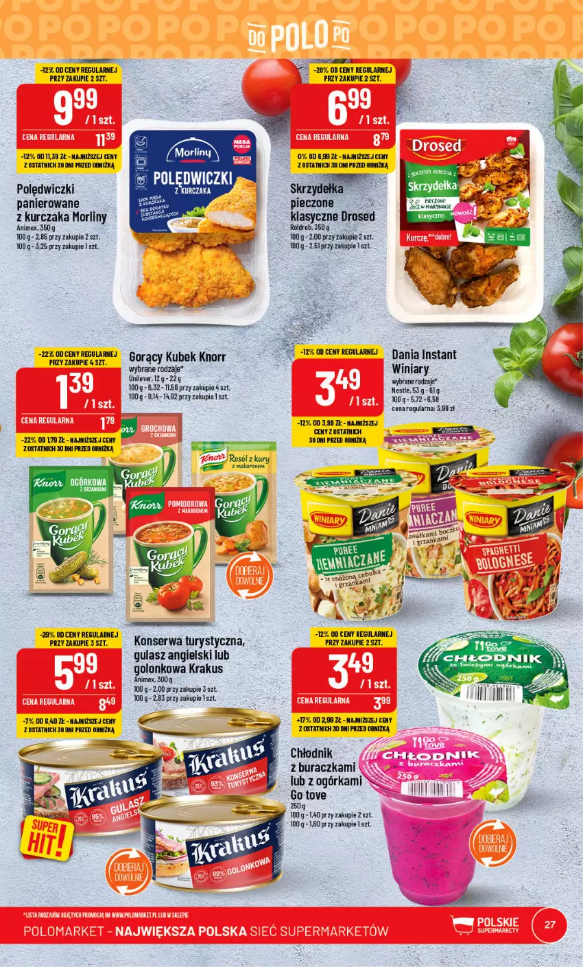 Gazetka promocyjna PoloMarket - Gazetka pomocyjna - ważna 09.08 do 14.08.2023 - strona 27 - produkty: Knorr, Konserwa turystyczna, Krakus, Kubek, Kurczak, Makaron, Morliny, Piec, Polędwiczki panierowane, Rosół, Ser, Winiary