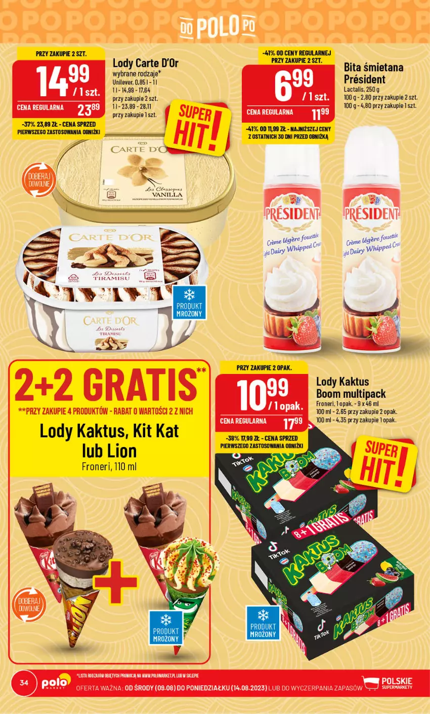 Gazetka promocyjna PoloMarket - Gazetka pomocyjna - ważna 09.08 do 14.08.2023 - strona 34 - produkty: Carte d'Or, HiPP, Kaktus, Kit Kat, Lion, Lody