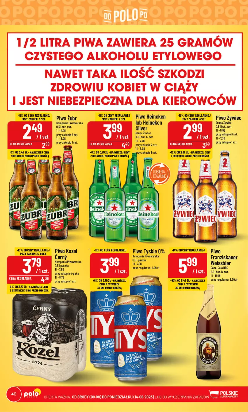 Gazetka promocyjna PoloMarket - Gazetka pomocyjna - ważna 09.08 do 14.08.2023 - strona 40 - produkty: Coca-Cola, Gra, Heineken, Kozel, Piec, Piwa, Piwo, Skaner, Tyskie