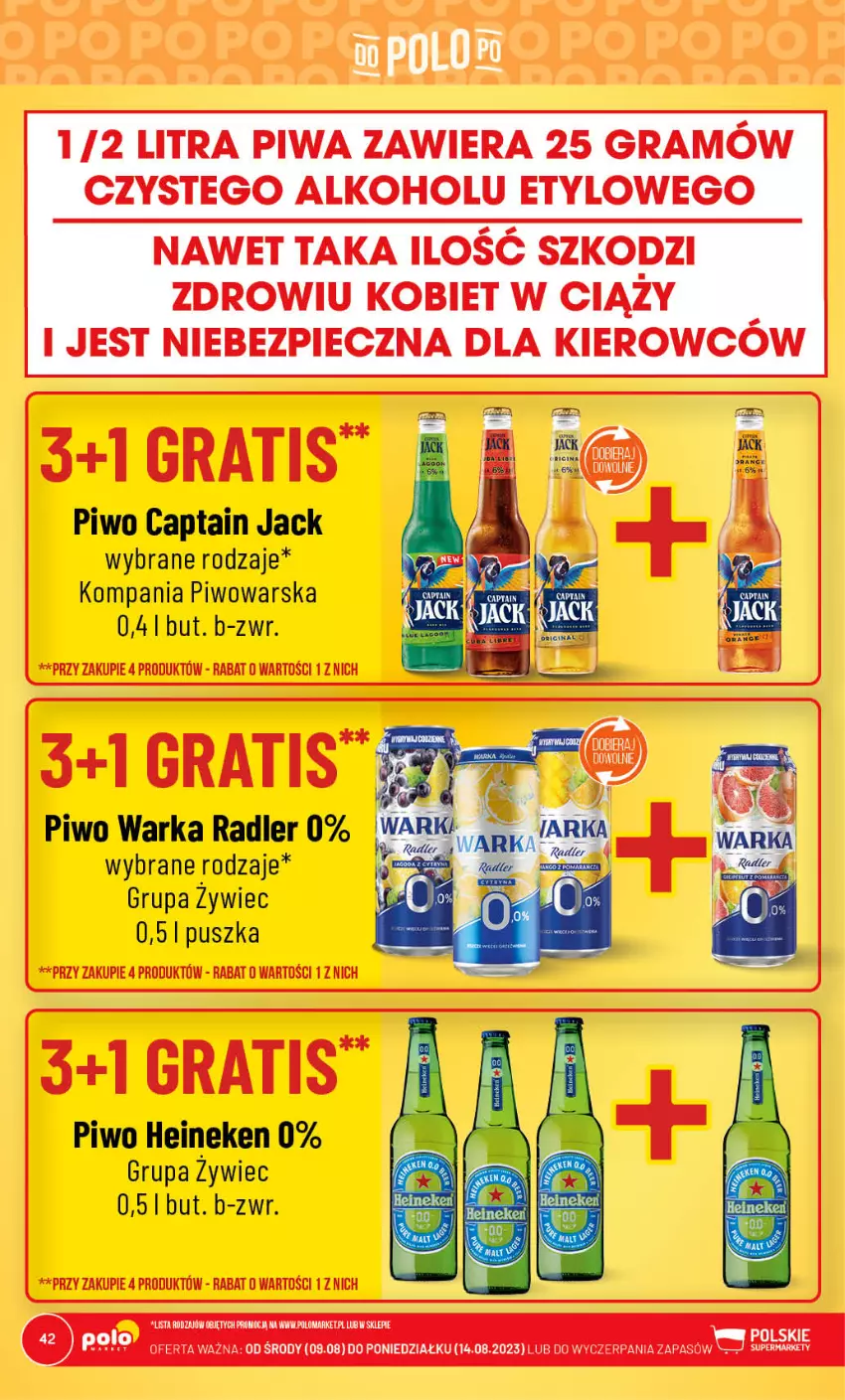 Gazetka promocyjna PoloMarket - Gazetka pomocyjna - ważna 09.08 do 14.08.2023 - strona 42 - produkty: Captain Jack, Gra, Heineken, Piwo, Radler, Warka