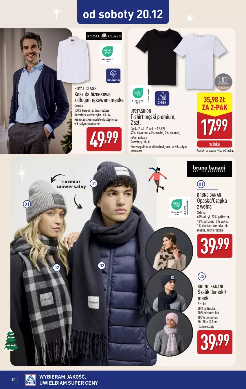 Gazetka promocyjna Aldi - Artykuły przemysłowe i tekstylia - ważna 17.12 do 20.12.2025 - strona 10 - produkty: Bruno Banani, Czapka, Fa, Kosz, Koszula, Moda, Opaska, Szal, T-shirt, Wełna