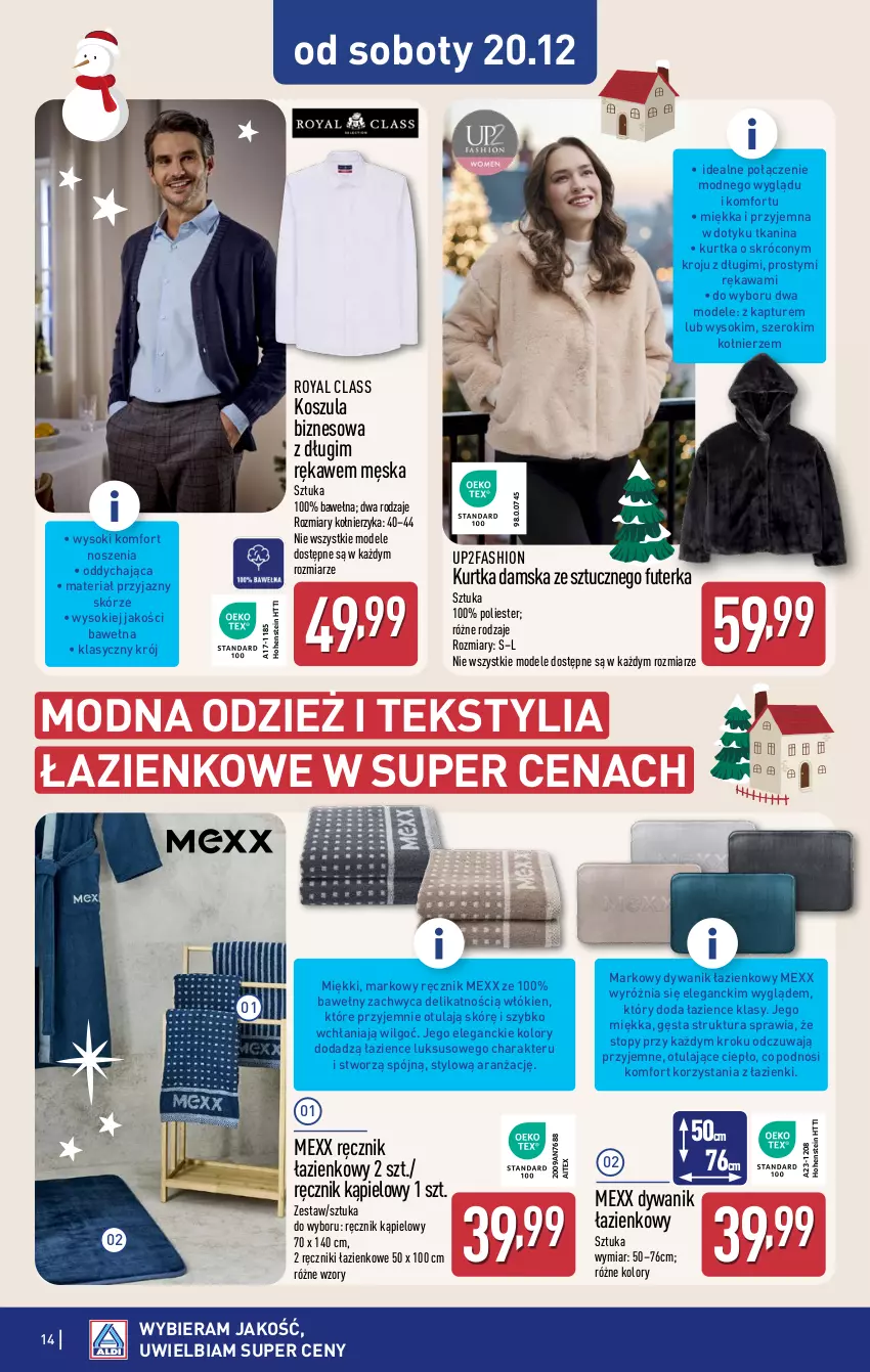Gazetka promocyjna Aldi - Artykuły przemysłowe i tekstylia - ważna 17.12 do 20.12.2025 - strona 14 - produkty: Dywan, Dywanik, Dywanik łazienkowy, Fa, Kawa, Kosz, Koszula, Kurtka, LG, Mexx, Ręcznik, Ręcznik kąpielowy, Sok, Top, Wełna