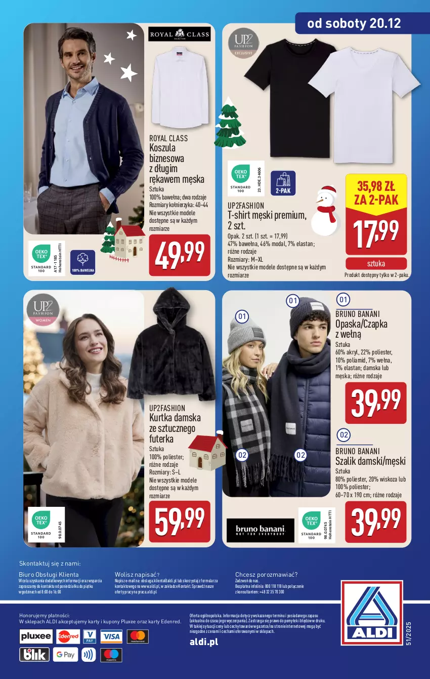 Gazetka promocyjna Aldi - Artykuły przemysłowe i tekstylia - ważna 17.12 do 20.12.2025 - strona 16 - produkty: Biuro, Bruno Banani, Czapka, Fa, Kosz, Koszula, Kurtka, Moda, O nas, Opaska, Por, Szal, T-shirt, Wełna