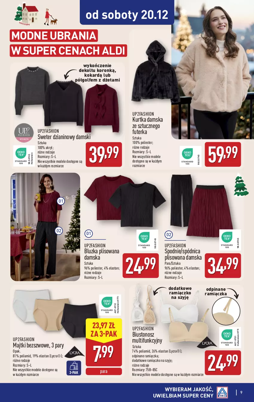 Gazetka promocyjna Aldi - Artykuły przemysłowe i tekstylia - ważna 17.12 do 20.12.2025 - strona 9 - produkty: Biustonosz, Fa, Kurtka, Majtki, Spódnica, Spodnie, Sweter, Ubrania