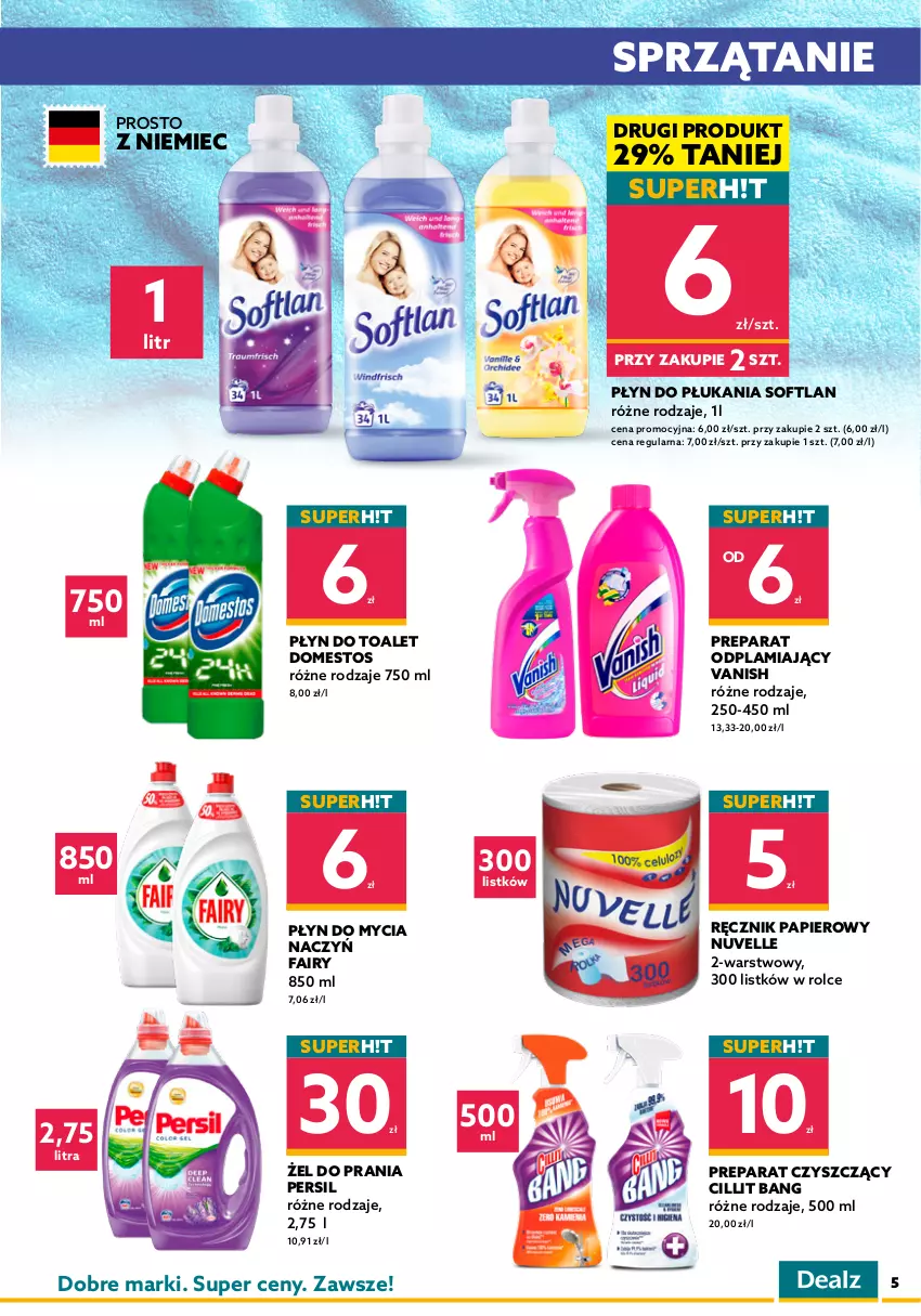 Gazetka promocyjna Dealz - Gazetka na otwarcie - Limanowa - ważna 09.09 do 23.09.2021 - strona 5 - produkty: Chusteczki, Cillit Bang, Colgate, Do mycia naczyń, Domestos, Dozownik, Fa, Fairy, Gillette, LG, Nivea, Odżywka, Papier, Pasta do zębów, Persil, Pianka do golenia, Pianka do włosów, Płyn do mycia, Płyn do mycia naczyń, Płyn do płukania, Ręcznik, Sprzątanie, Szampon, Taft, Vanish