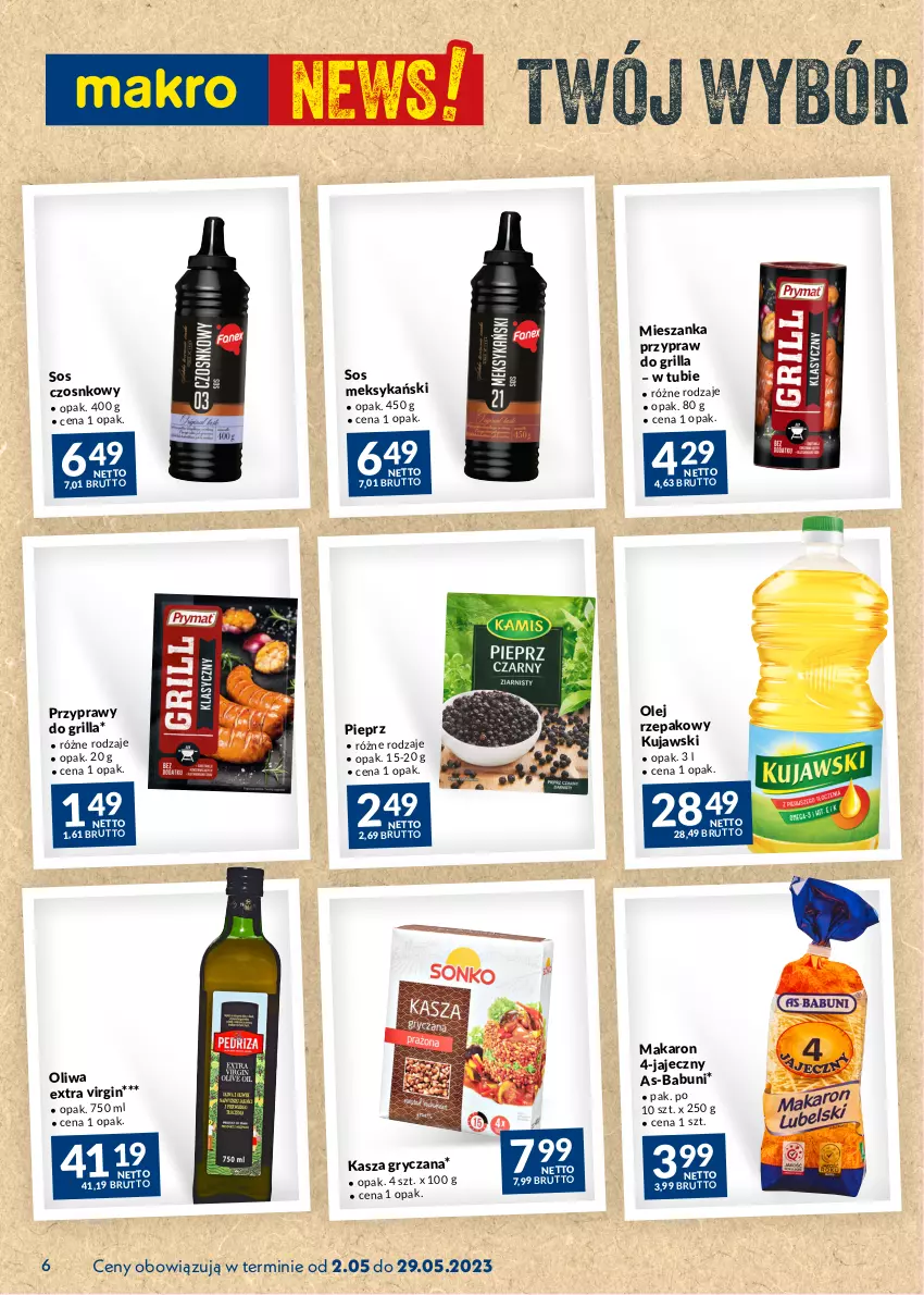 Gazetka promocyjna Makro - Najlepsze oferty - oferta z alkoholem - ważna 02.05 do 29.05.2023 - strona 6 - produkty: Babuni, Gin, Grill, Gry, Kasza, Kasza gryczana, Kujawski, Makaron, Olej, Pieprz, Sos, Sos czosnkowy