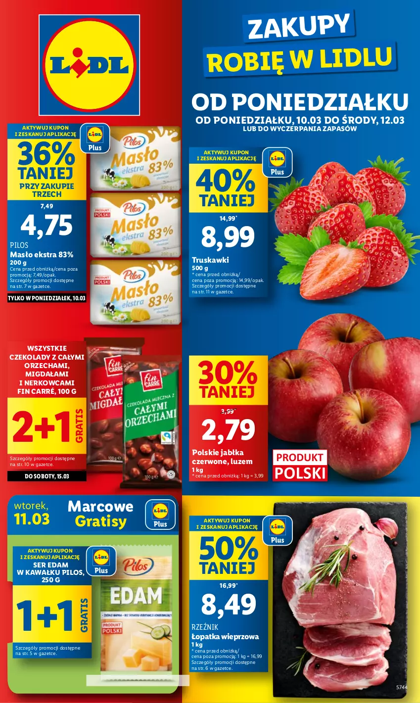 Gazetka promocyjna Lidl - GAZETKA - ważna 10.03 do 12.03.2025 - strona 1 - produkty: Edam, Gra, Jabłka, Kawa, Masło, Pilos, Ser, Sok, Truskawki