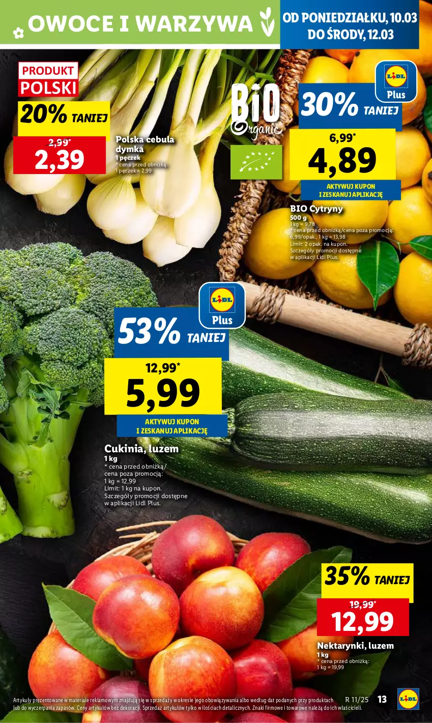 Gazetka promocyjna Lidl - GAZETKA - ważna 10.03 do 12.03.2025 - strona 13 - produkty: Cebula, Cytryny, Nektar, Owoce, Warzywa