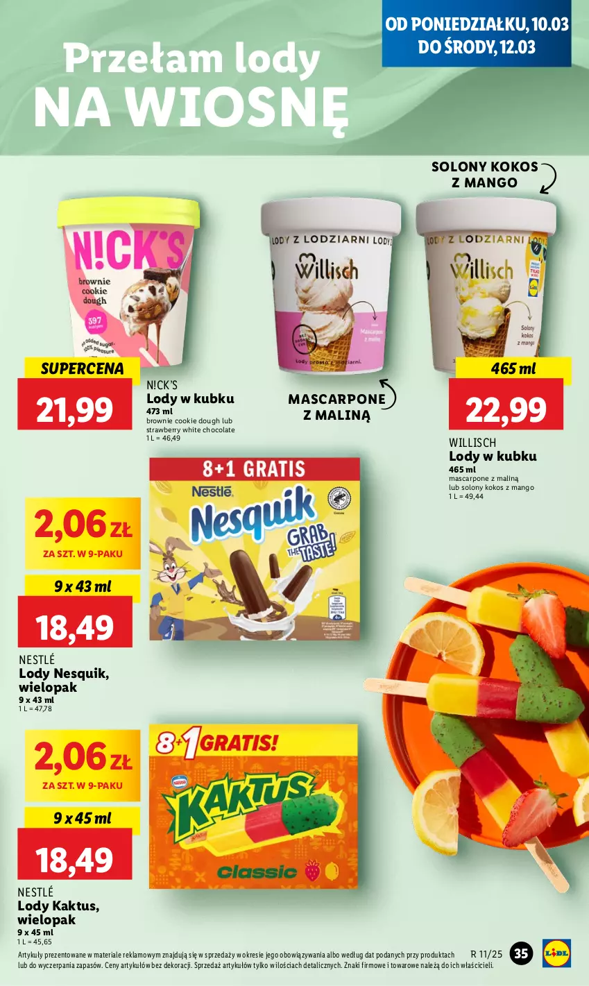 Gazetka promocyjna Lidl - GAZETKA - ważna 10.03 do 12.03.2025 - strona 37 - produkty: Brownie, Kaktus, Kokos, Lody, Mango, Mascarpone, Nesquik, Nestlé