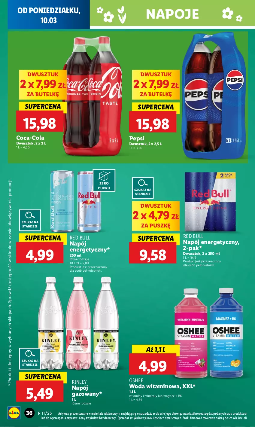 Gazetka promocyjna Lidl - GAZETKA - ważna 10.03 do 12.03.2025 - strona 38 - produkty: Coca-Cola, Magnez, Napój, Napój energetyczny, Napój gazowany, Napoje, Oshee, Pepsi, Red Bull, Woda