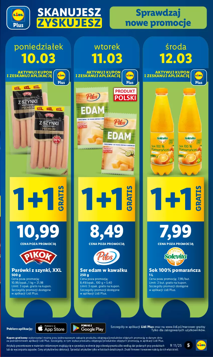 Gazetka promocyjna Lidl - GAZETKA - ważna 10.03 do 12.03.2025 - strona 5 - produkty: Edam, Gra, Kawa, Parówki, Parówki z szynki, Ser, Sok