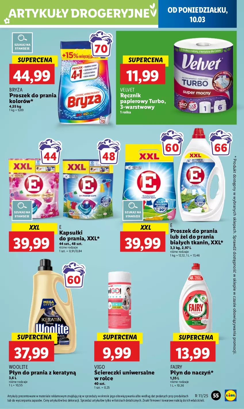 Gazetka promocyjna Lidl - GAZETKA - ważna 10.03 do 12.03.2025 - strona 61 - produkty: Bryza, Fa, Fairy, Kapsułki do prania, Papier, Płyn do prania, Proszek do prania, Ręcznik, Velvet, Woolite