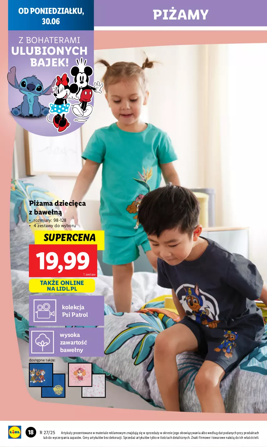 Gazetka promocyjna Lidl - GAZETKA - ważna 30.06 do 05.07.2025 - strona 18 - produkty: Dzieci, Piżama, Psi Patrol, Sok, Tera
