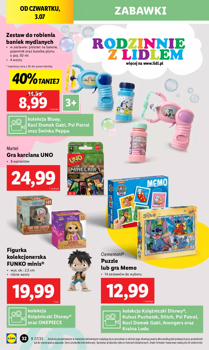 Gazetka promocyjna Lidl - GAZETKA - ważna 30.06 do 05.07.2025 - strona 32 - produkty: Avengers, Disney, Gra, Inka, Koc, Kubuś, Mattel, Piec, Pistolet, Pojemnik, Psi Patrol, Puzzle