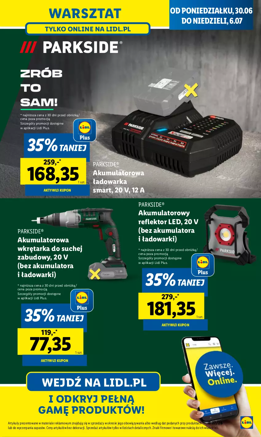 Gazetka promocyjna Lidl - GAZETKA - ważna 30.06 do 05.07.2025 - strona 35 - produkty: Akumulator, Parkside, Reflektor, Reflektor LED, Tarka, Warka, Wkręt, Wkrętarka