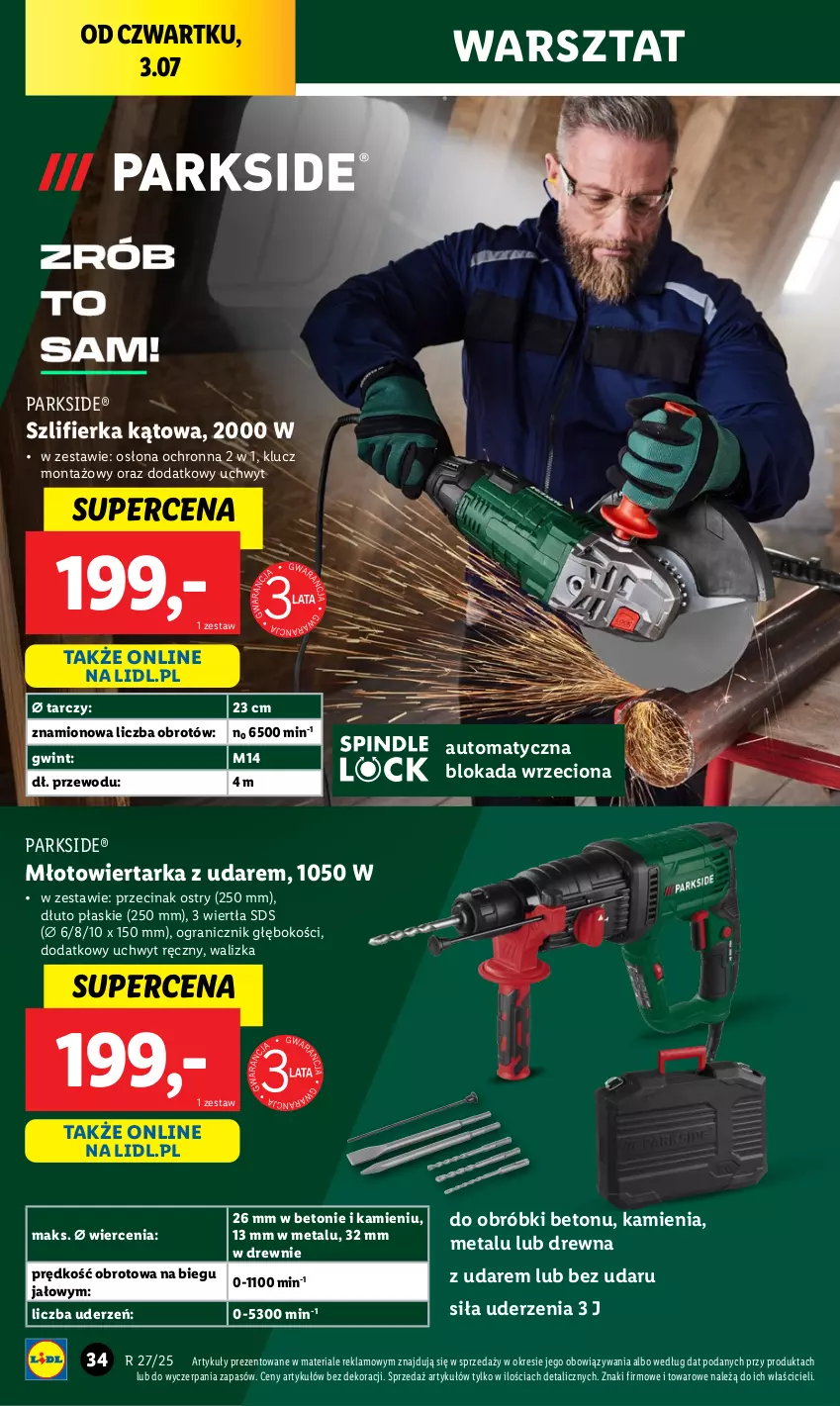 Gazetka promocyjna Lidl - GAZETKA - ważna 30.06 do 05.07.2025 - strona 36 - produkty: Gra, Młot, Młotowiertarka, Parkside, Szlifierka, Szlifierka kątowa, Tarka, Walizka, Wiertarka