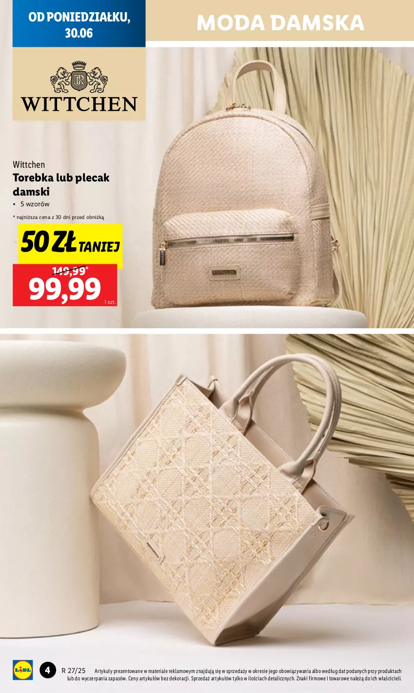 Gazetka promocyjna Lidl - GAZETKA - ważna 30.06 do 05.07.2025 - strona 4 - produkty: Moda, Plecak, Torebka, Wittchen