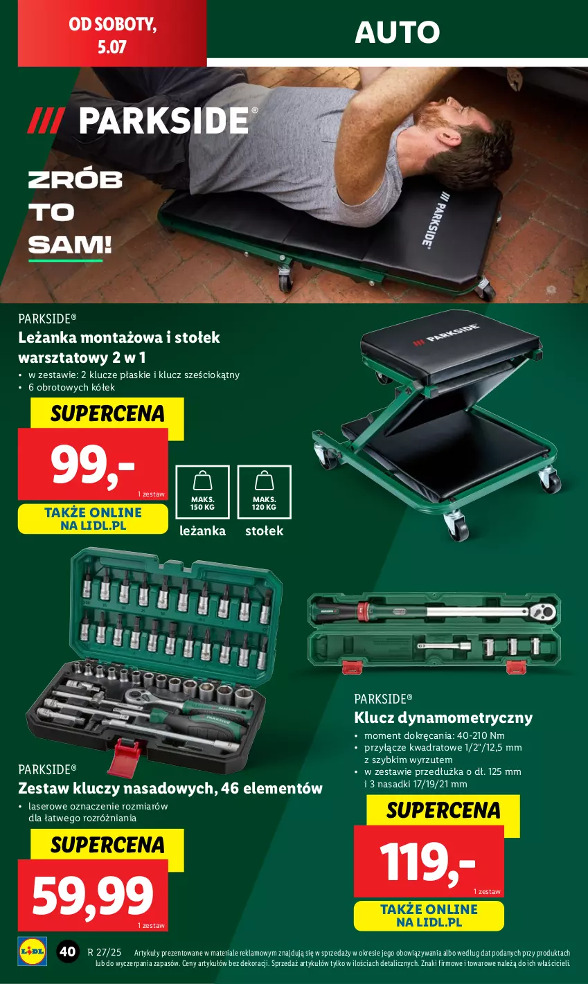 Gazetka promocyjna Lidl - GAZETKA - ważna 30.06 do 05.07.2025 - strona 42 - produkty: Klucze płaskie, Leżanka, Parkside, Ser, Stołek, Zestaw kluczy, Zestaw kluczy nasadowych