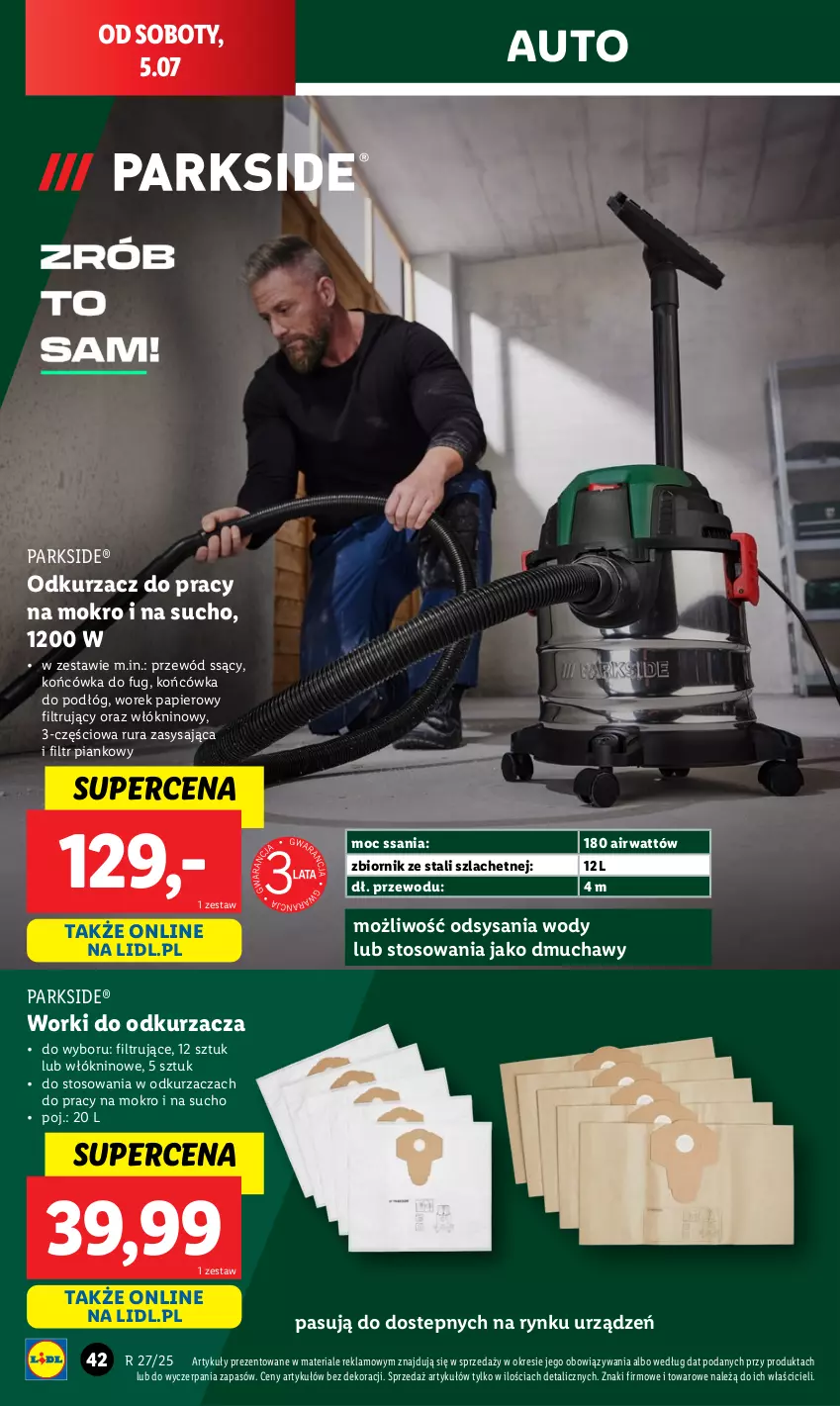 Gazetka promocyjna Lidl - GAZETKA - ważna 30.06 do 05.07.2025 - strona 44 - produkty: Odkurzacz, Papier, Parkside, Przewód, Rura