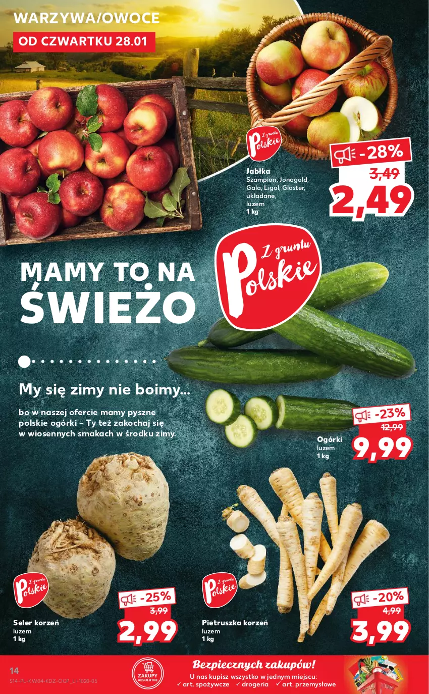 Gazetka promocyjna Kaufland - Tylko Bałwan Przepłaca - ważna 28.01 do 03.02.2021 - strona 14 - produkty: Gala, Jabłka, Jonagold, Koc, Ligol, Owoce, Piec, Pietruszka, Seler korzeń, Szampion, Warzywa