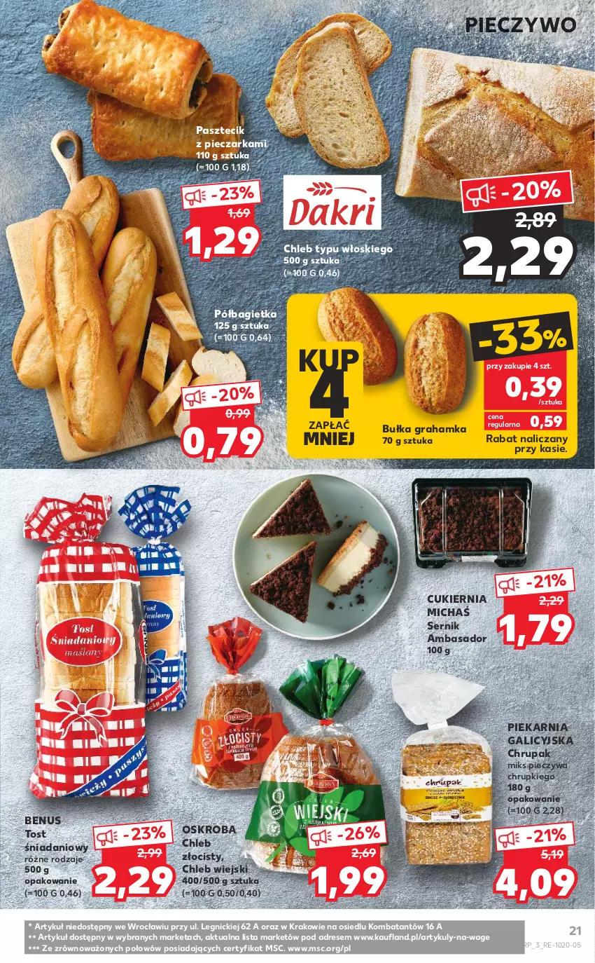 Gazetka promocyjna Kaufland - Tylko Bałwan Przepłaca - ważna 28.01 do 03.02.2021 - strona 21 - produkty: Bagietka, Bułka, Bułka grahamka, Chleb, Chleb typu włoskiego, Chrupki, Cukier, Danio, Dres, Gra, Pasztecik z pieczarkami, Piec, Pieczarka, Pieczywo, Półbagietka, Ser