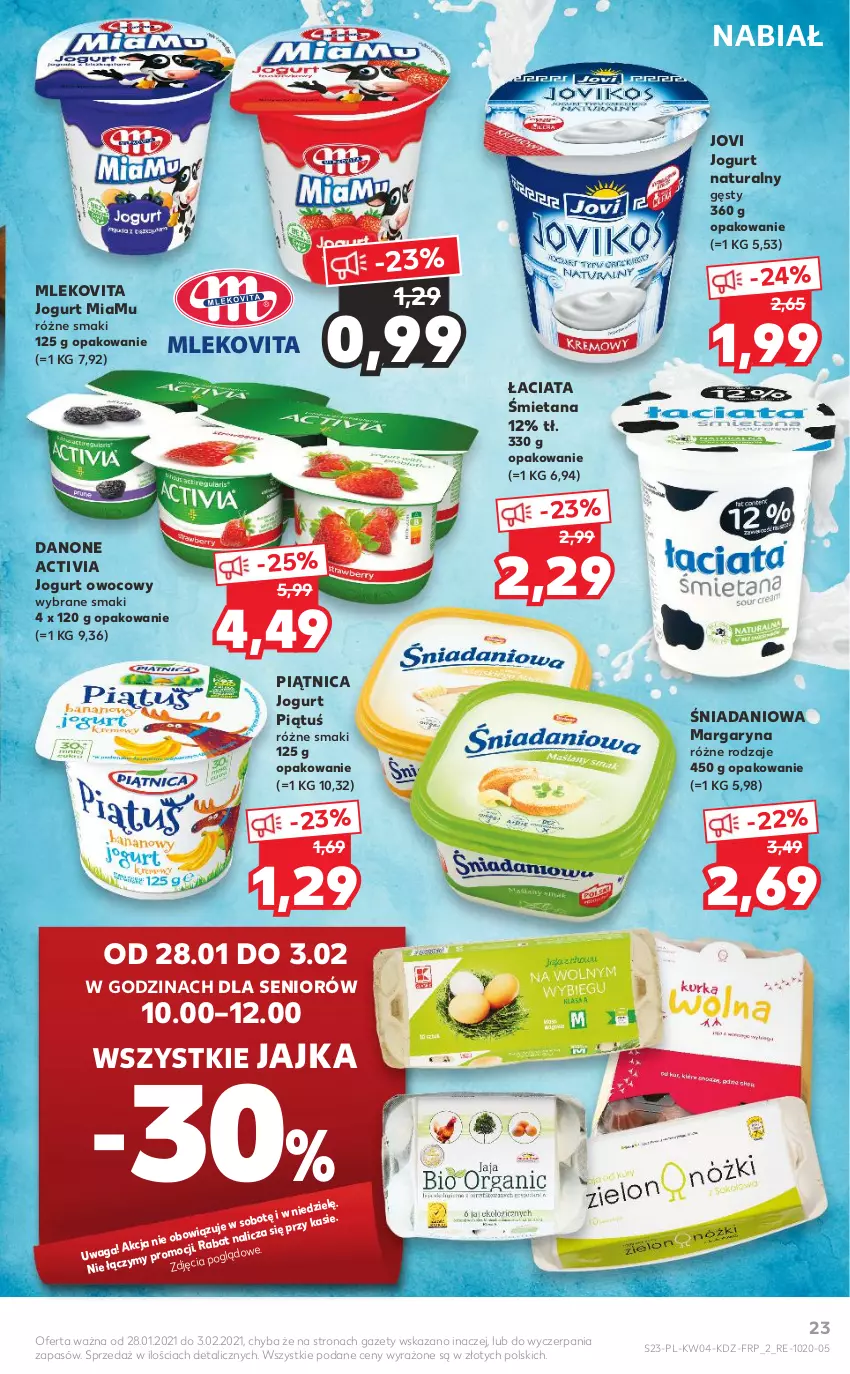 Gazetka promocyjna Kaufland - Tylko Bałwan Przepłaca - ważna 28.01 do 03.02.2021 - strona 23 - produkty: Activia, Danio, Danone, Jogurt, Jogurt naturalny, Jogurt owocowy, Margaryna, Mleko, Mlekovita, Piątnica, Waga