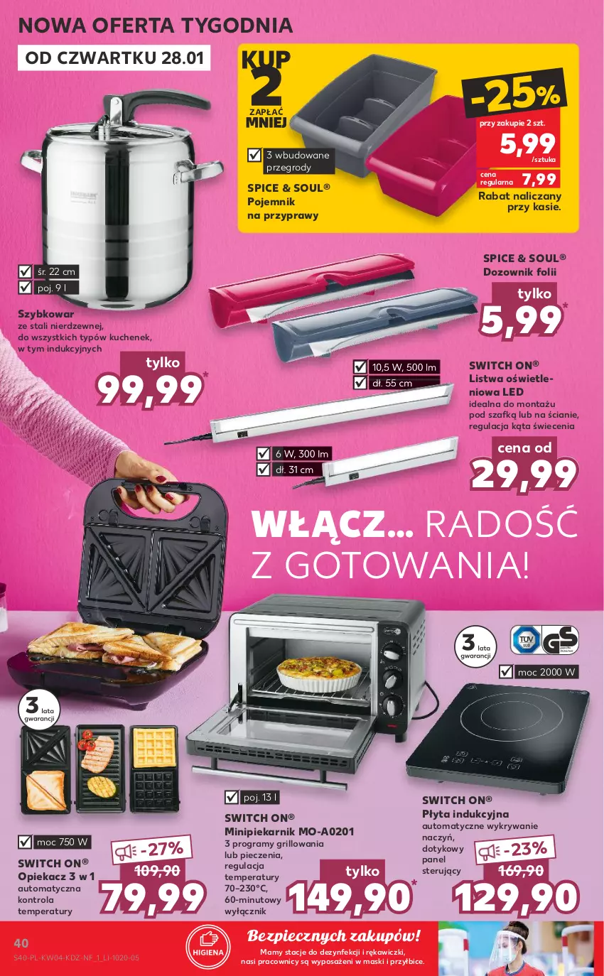 Gazetka promocyjna Kaufland - Tylko Bałwan Przepłaca - ważna 28.01 do 03.02.2021 - strona 40 - produkty: BIC, Dozownik, Gra, Grill, Listwa, Listwa oświetleniowa, Minipiekarnik, Piec, Piekarnik, Płyta, Płyta indukcyjna, Pojemnik, Pojemnik na przyprawy, Przyprawy, Szybkowar