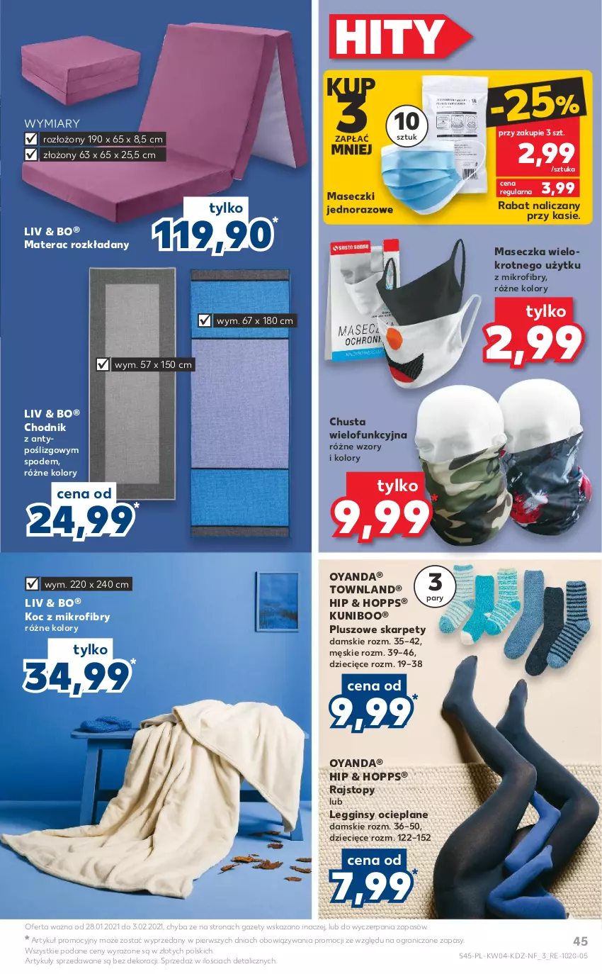 Gazetka promocyjna Kaufland - Tylko Bałwan Przepłaca - ważna 28.01 do 03.02.2021 - strona 45 - produkty: Chodnik, Chusta, Dzieci, Gin, Gra, Karp, Koc, Legginsy, Legginsy ocieplane, Materac, Rajstopy, Tera, Top