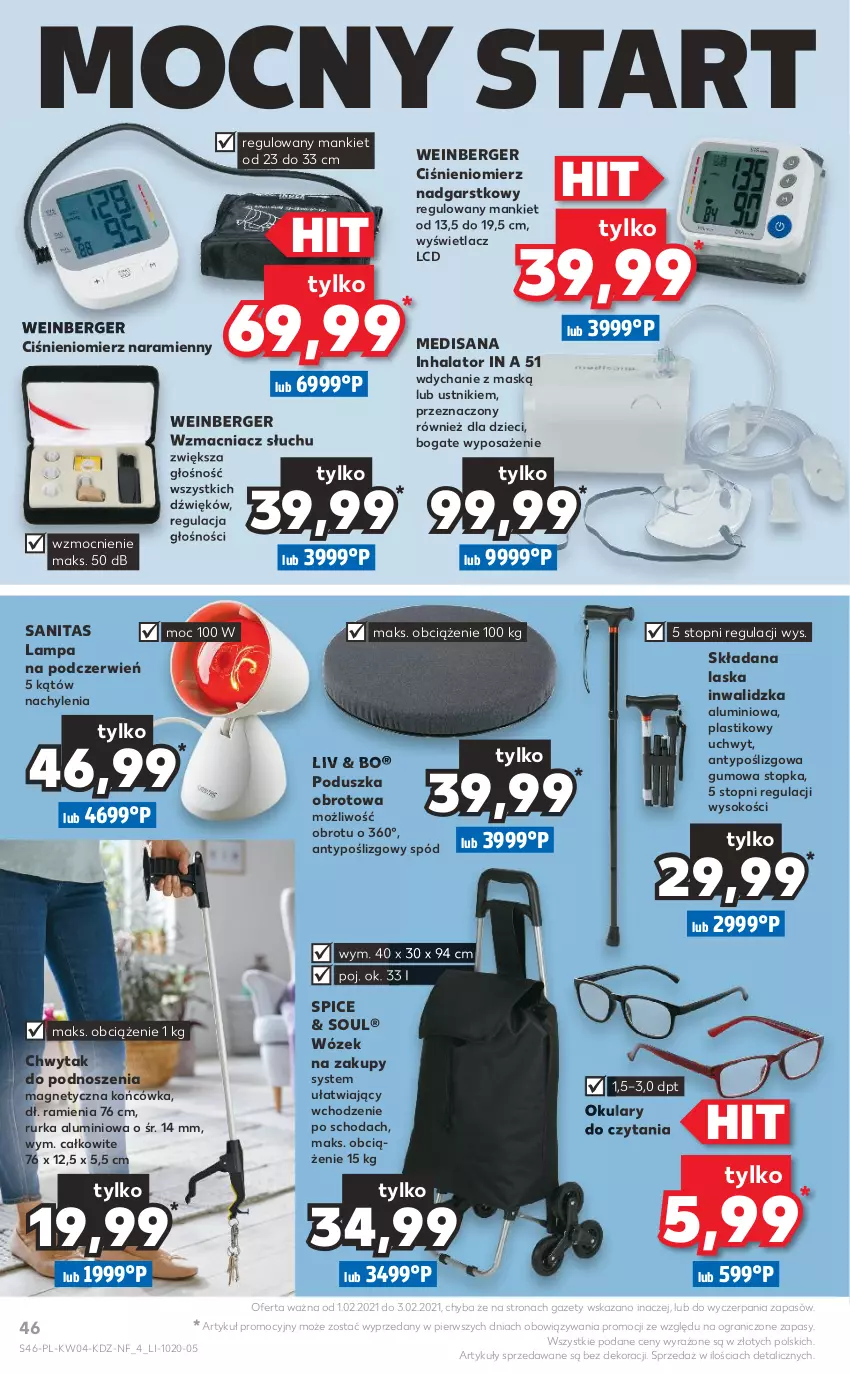 Gazetka promocyjna Kaufland - Tylko Bałwan Przepłaca - ważna 28.01 do 03.02.2021 - strona 46 - produkty: Ciśnieniomierz, Dzieci, Gra, Inhalator, Isana, Lampa, Okulary do czytania, Poduszka, Sok, Top, Ustnik, Wózek, Wózek na zakupy, Wzmacniacz słuchu